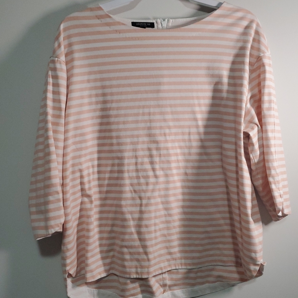 Lafayette 148 Striped Cotton Zip Back Top